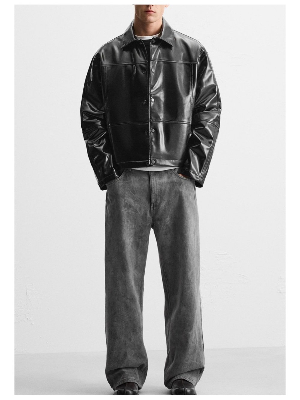 NWT ZARA Faux Leather Shiny Jacket Men’s S Black